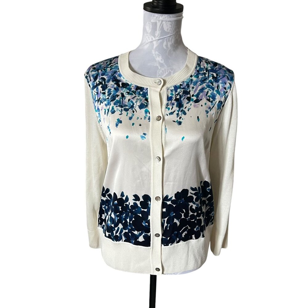 St John Black Label Floral Cardigan Sweater Women's Wool Cashmere Blend Medium